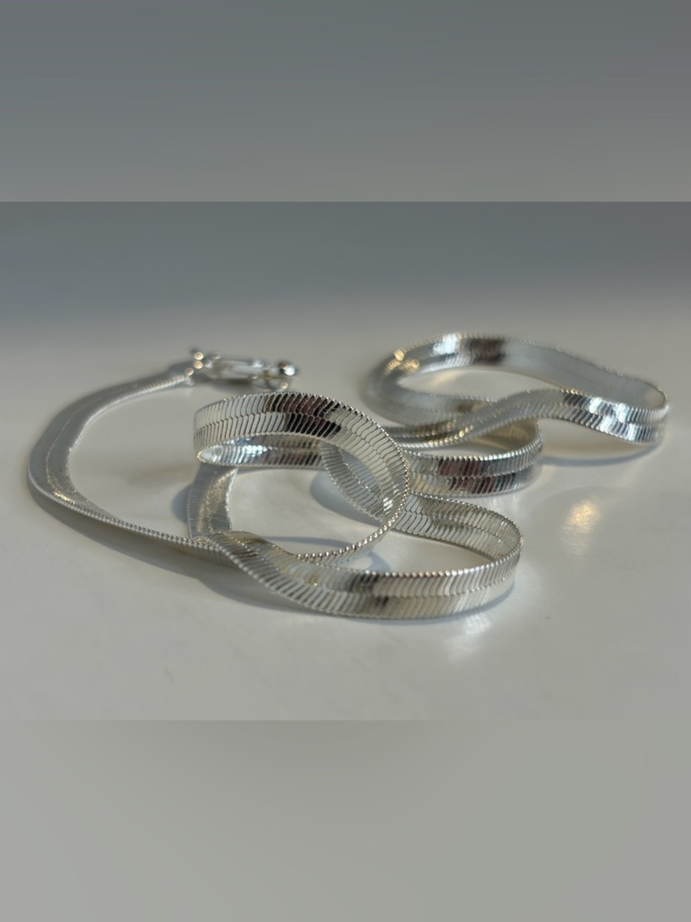 925 Sterling Silver Herringbone Chain Necklace -Unisex - Picture 5 of 11